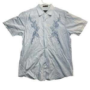 Michael Brandon Men’s Large Blue Floral Button-Up Shirt Short Sleeve
